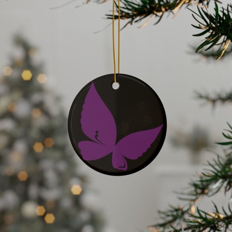 Ceramic Ornaments, 2-Side Print, (1pc, 3pcs, 5pcs, 10pcs) - Purple Butterfly Design