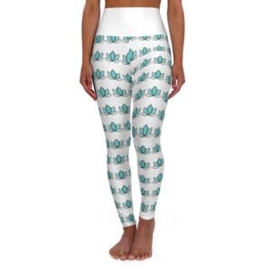 High Waisted Yoga Leggings - Lotus Flower Design
