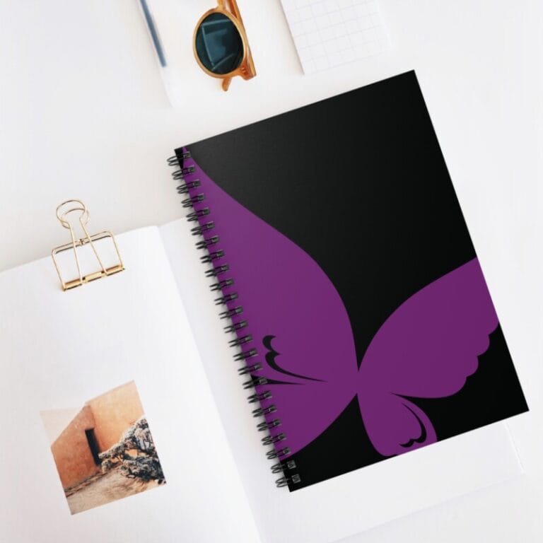 Spiral Notebook Ruled Line - Purple Butterfly Design