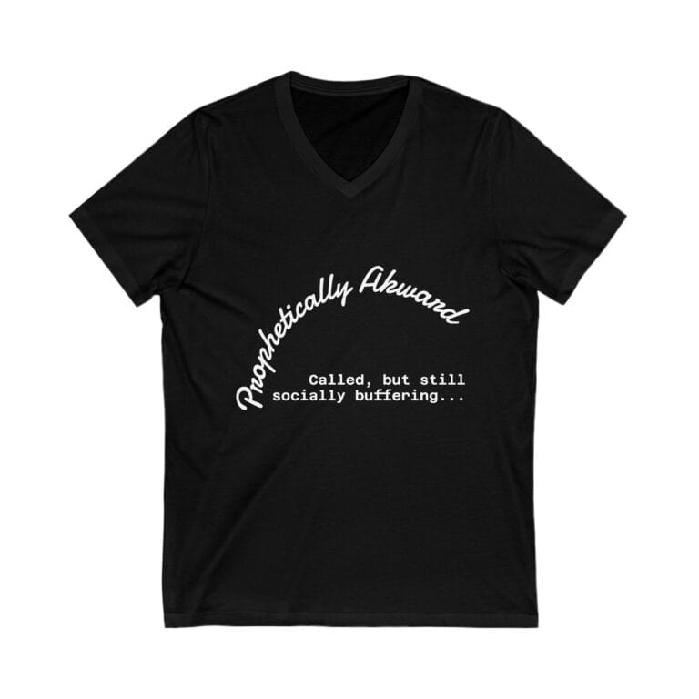 Prophetically Awkward V-Neck Tee - Short Sleeve Unisex Shirt for Casual Humor